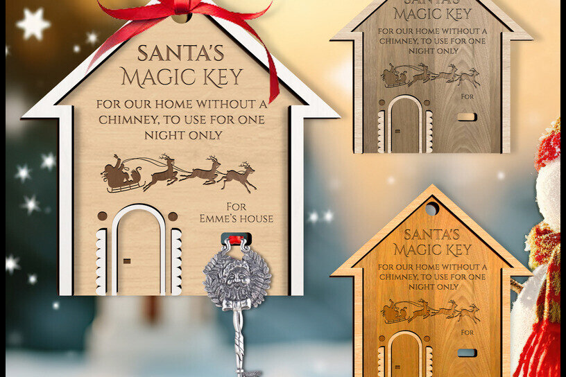 Σετ των 2 Intra απο ξύλο plywood 3mm-4mm πάχος – Στολίδι Santa Magic Key Δίασταση  20x20 cm INTRAFABR-120780774