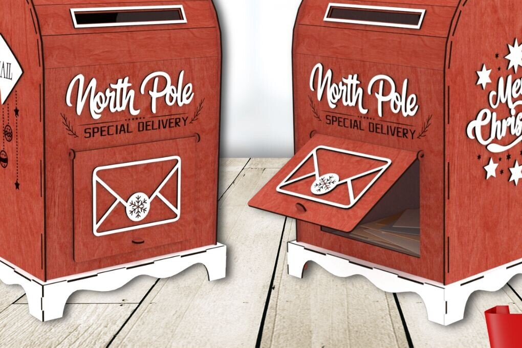 Σετ των 2 Intra απο ξύλο plywood 3mm-4mm πάχος – Santa Mailbox Δίασταση  20x20 cm INTRAFABR-107374331