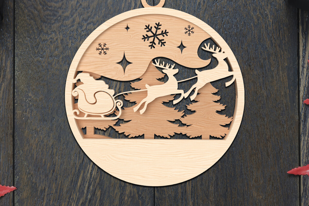 Σετ των 2 Intra απο ξύλο plywood 3mm-4mm πάχος – Στολίδι με Άγιος Βασίλης και τάρανδος Δίασταση  20x20 cm INTRAFABR-106791057