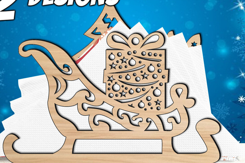 Σετ των 2 Intra απο ξύλο plywood 3mm-4mm πάχος – Χριστουγεννιάτικη θήκη για χαρτοπετσέτα Santa Sledge Δίασταση  20x20 cm INTRAFABR-109148712