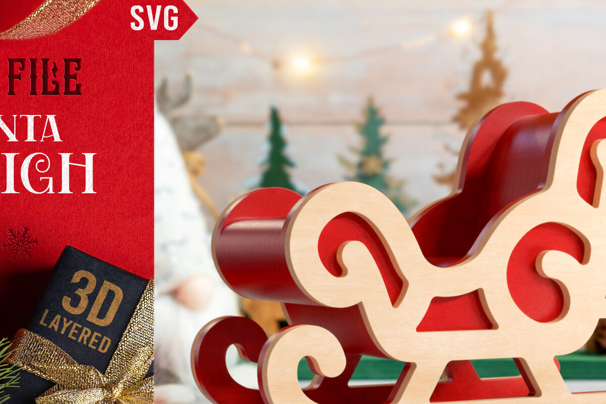 Σετ των 2 Intra απο ξύλο plywood 3mm-4mm πάχος – Αρχείο κοπής με λέιζερ τρισδιάστατο έλκηθρο Santa Δίασταση  20x20 cm INTRAFABR-19901708