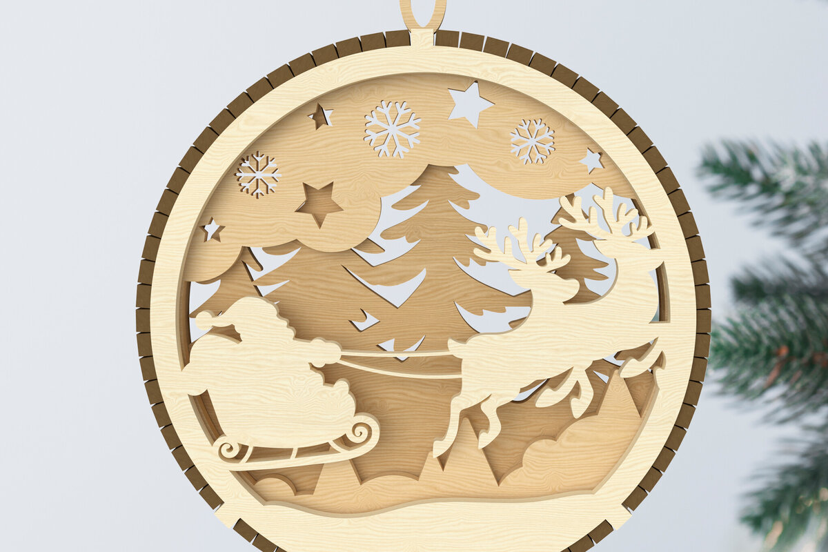 Σετ των 2 Intra απο ξύλο plywood 3mm-4mm πάχος – Στολίδι με έλκηθρο και τάρανδο Δίασταση  20x20 cm INTRAFABR-107963480