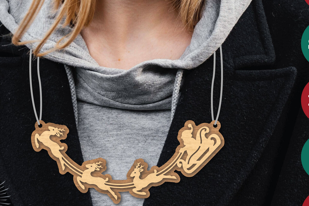 Σετ των 2 Intra απο ξύλο plywood 3mm-4mm πάχος – Santa Sleight and Reindeer Cut με λέιζερ Δίασταση  20x20 cm INTRAFABR-112131177