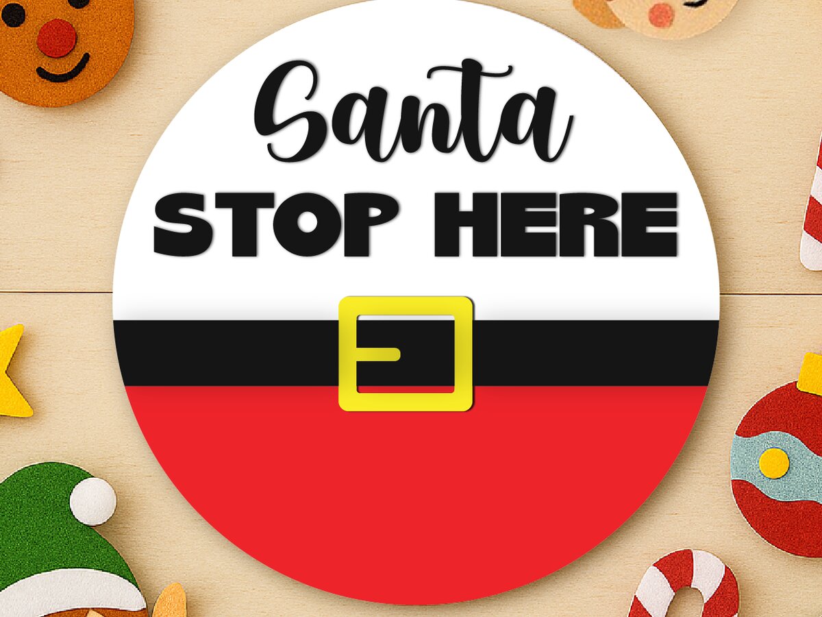 Σετ των 2 Intra απο ξύλο plywood 3mm-4mm πάχος – Santa Stop Here - Χριστουγεννιάτικο σημάδι καλωσορίσματος Δίασταση  20x20 cm INTRAFABR-124913636