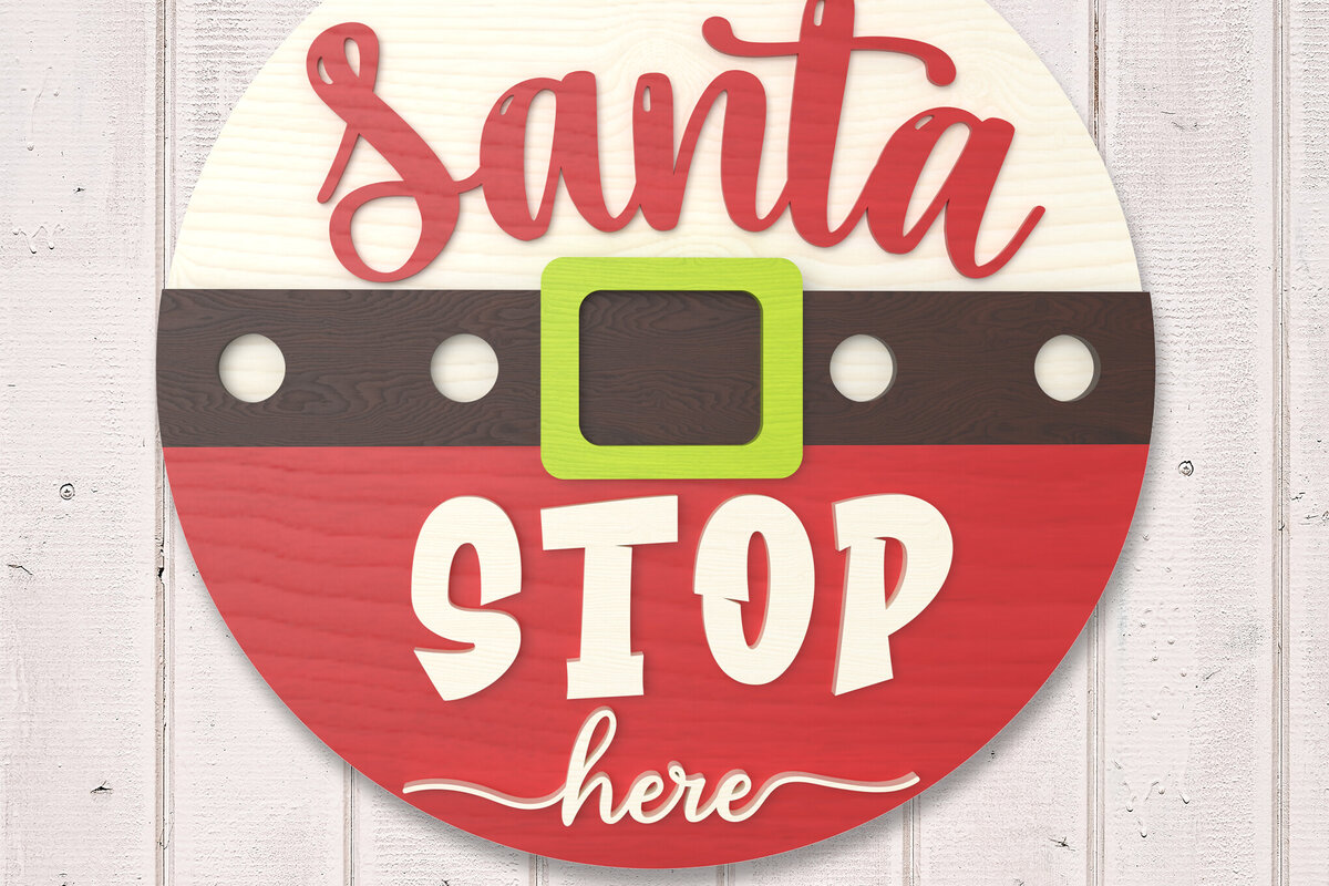 Σετ των 2 Intra απο ξύλο plywood 3mm-4mm πάχος – Santa Stop Here Σημάδι Δίασταση  20x20 cm INTRAFABR-106435026