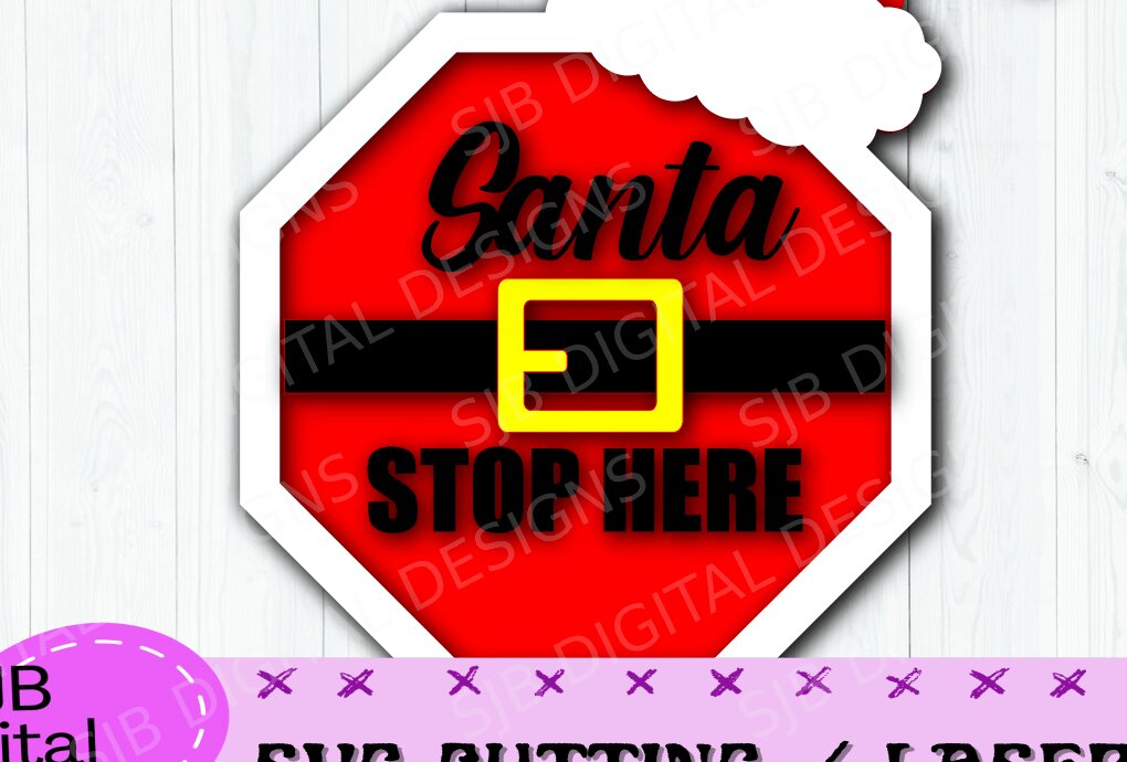 Σετ των 2 Intra απο ξύλο plywood 3mm-4mm πάχος – Santa Stop εδώ σημάδι, λέιζερ, πολυεπίπεδη 3d Δίασταση  20x20 cm INTRAFABR-39041922