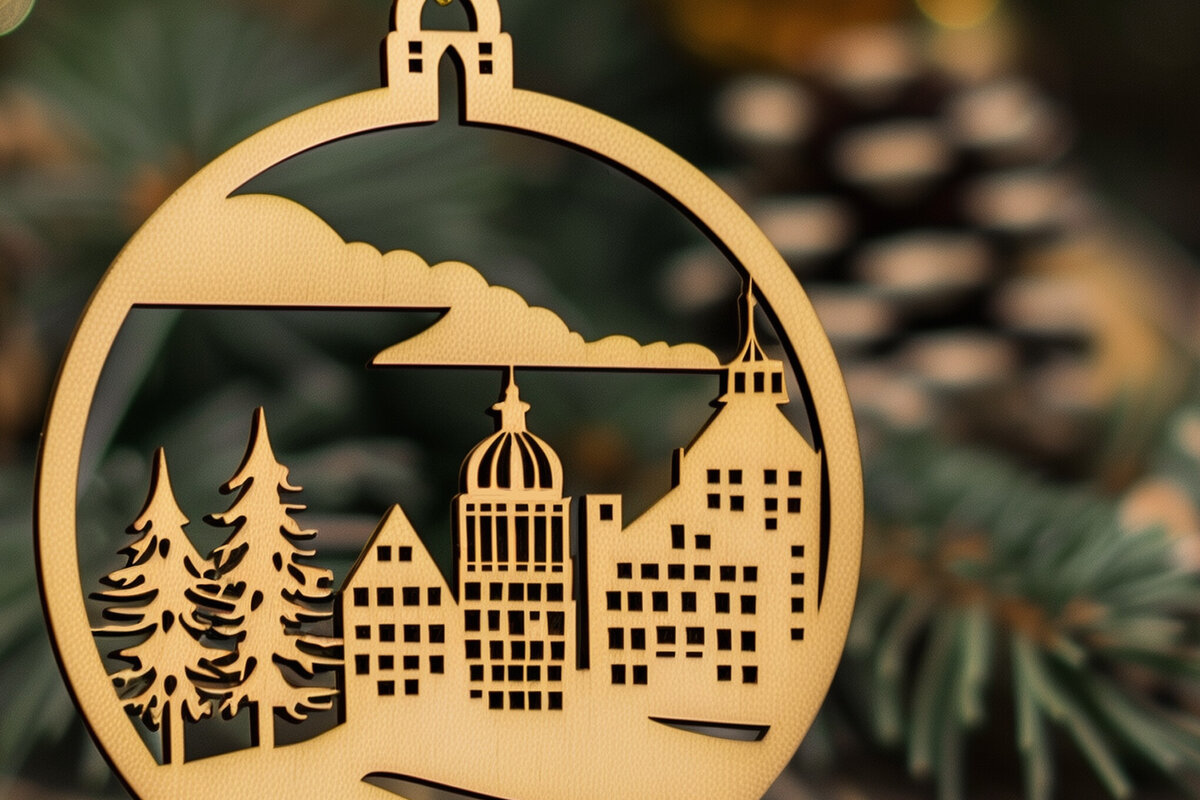 Σετ των 2 Intra απο ξύλο plywood 3mm-4mm πάχος – Santa Town Single Δίασταση  20x20 cm INTRAFABR-91370171