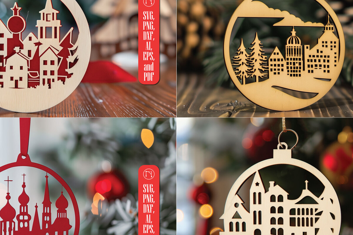 Σετ των 2 Intra απο ξύλο plywood 3mm-4mm πάχος – Πακέτο Santa Town Single Cut Δίασταση  20x20 cm INTRAFABR-91370395