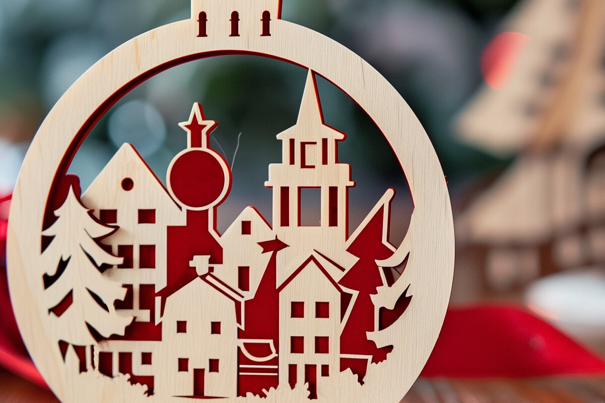 Σετ των 2 Intra απο ξύλο plywood 3mm-4mm πάχος – Santa Town Single Δίασταση  20x20 cm INTRAFABR-91367448