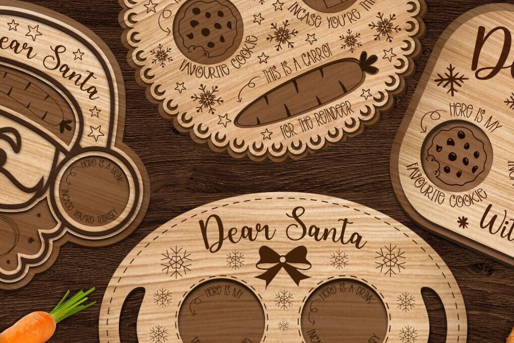 Σετ των 2 Intra απο ξύλο plywood 3mm-4mm πάχος – Δέσμη κοπής με λέιζερ Santa Tray Δίασταση  20x20 cm INTRAFABR-107372694