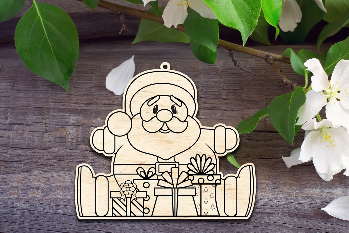 Σετ των 2 Intra απο ξύλο plywood 3mm-4mm πάχος – Άγιος Βασίλης με τα δώρα στολίδι Δίασταση  20x20 cm INTRAFABR-36376099