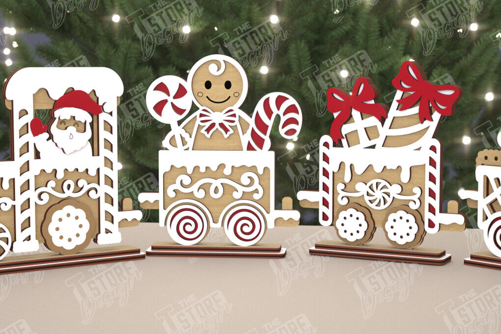 Σετ των 2 Intra απο ξύλο plywood 3mm-4mm πάχος – Χριστουγεννιάτικο τρένο του Άγιου Βασίλη | Δώρα γιορτών Δίασταση  20x20 cm INTRAFABR-108851306