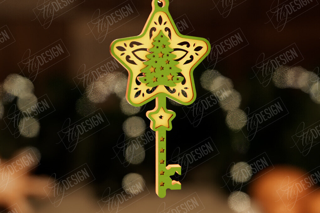 Σετ των 2 Intra απο ξύλο plywood 3mm-4mm πάχος – Το μαγικό κλειδί του Άγιου Βασίλη | Παιχνίδι Χριστουγεννιάτικου Δέντρου Δίασταση  20x20 cm INTRAFABR-105991485