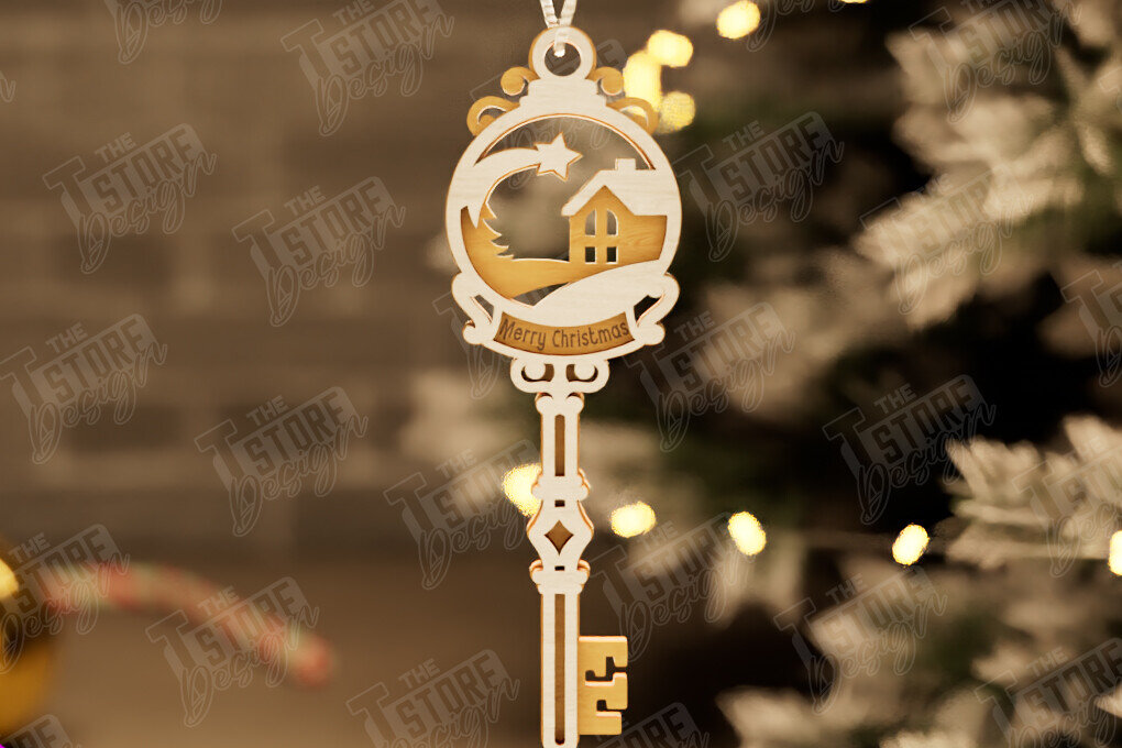 Σετ των 2 Intra απο ξύλο plywood 3mm-4mm πάχος – Το μαγικό κλειδί του Άγιου Βασίλη | Παιχνίδι Χριστουγεννιάτικου Δέντρου Δίασταση  20x20 cm INTRAFABR-105748076