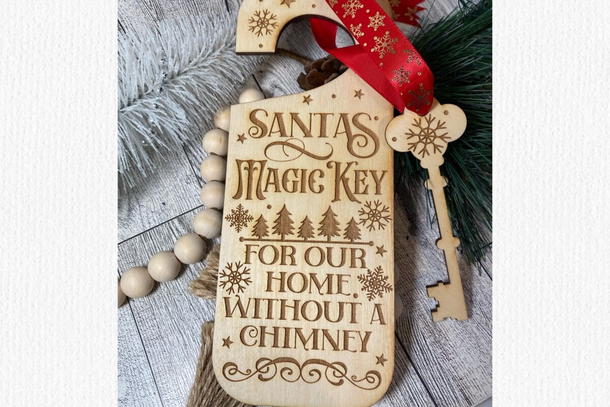 Σετ των 2 Intra απο ξύλο plywood 3mm-4mm πάχος – Santas Magic Key Laser Δίασταση  20x20 cm INTRAFABR-50026130