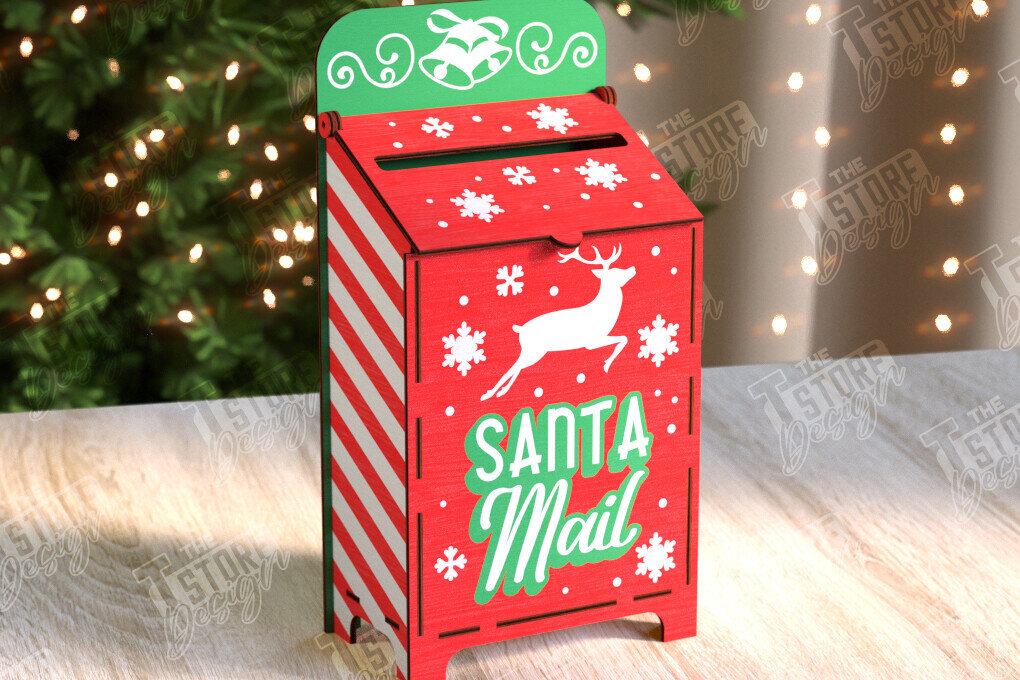 Σετ των 2 Intra απο ξύλο plywood 3mm-4mm πάχος – Το γραμματοκιβώτιο του Άγιου Βασίλη | Χριστουγεννιάτικο Ταχυδρομικό Κουτί Δίασταση  20x20 cm INTRAFABR-106018287