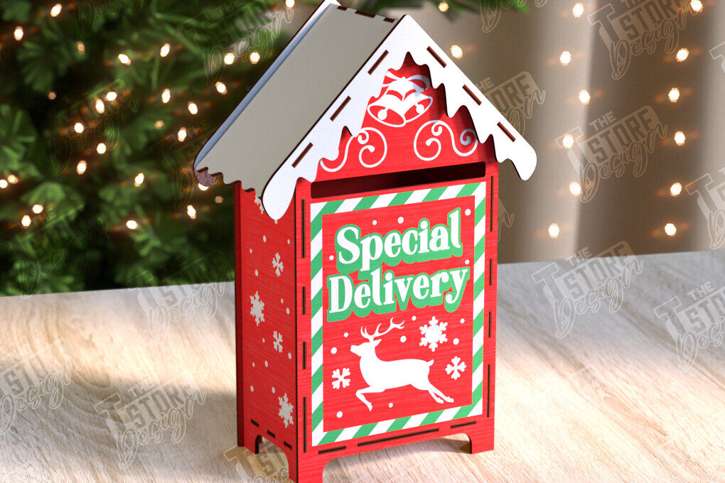 Σετ των 2 Intra απο ξύλο plywood 3mm-4mm πάχος – Το γραμματοκιβώτιο του Άγιου Βασίλη | Χριστουγεννιάτικο Ταχυδρομικό Κουτί Δίασταση  20x20 cm INTRAFABR-106018292