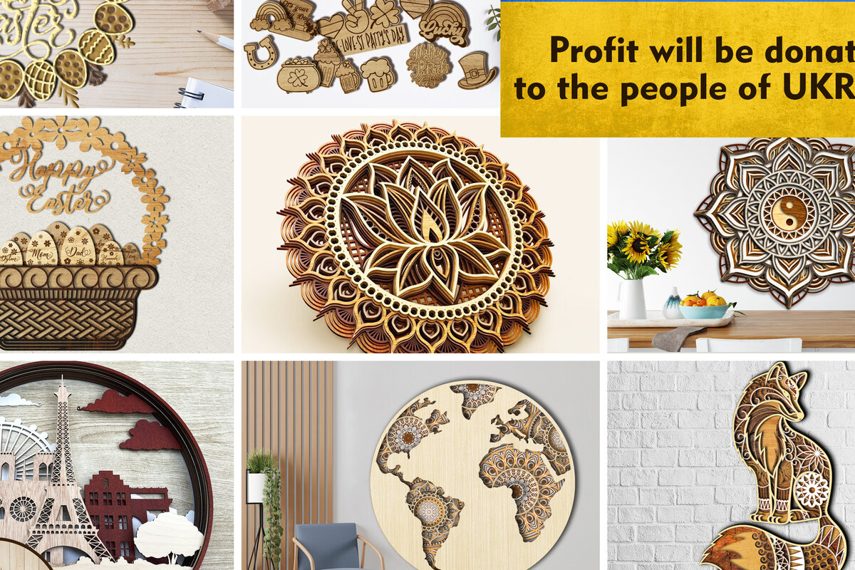 Σετ των 2 Intra απο ξύλο plywood 3mm-4mm πάχος – ΑΠΟΘΗΚΕΥΣΗ Ουκρανίας δέσμης 9 αρχείων αποκοπής με λέιζερ Δίασταση  20x20 cm INTRAFABR-27668387