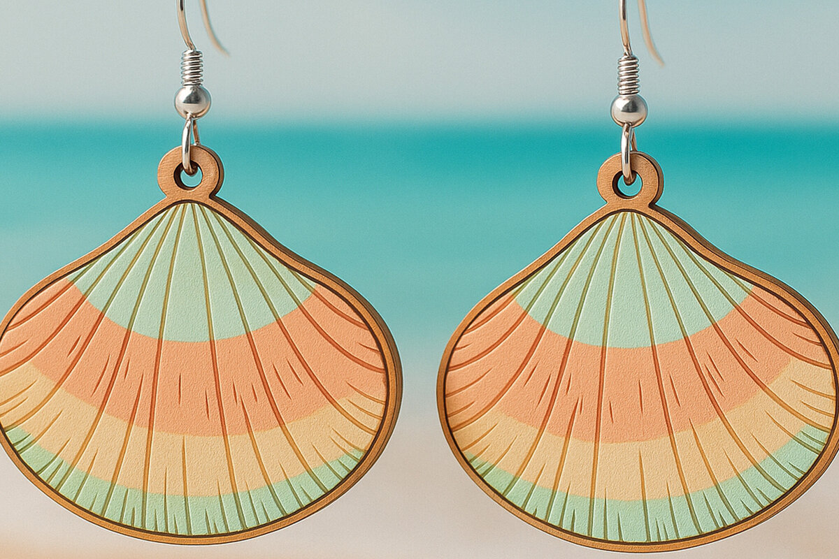 Σετ των 3 Intra απο ξύλο plywood 3mm-4mm πάχος – Σκουλαρίκια Scallop Shell Δίασταση  5x5 cm INTRAFABR-123757396