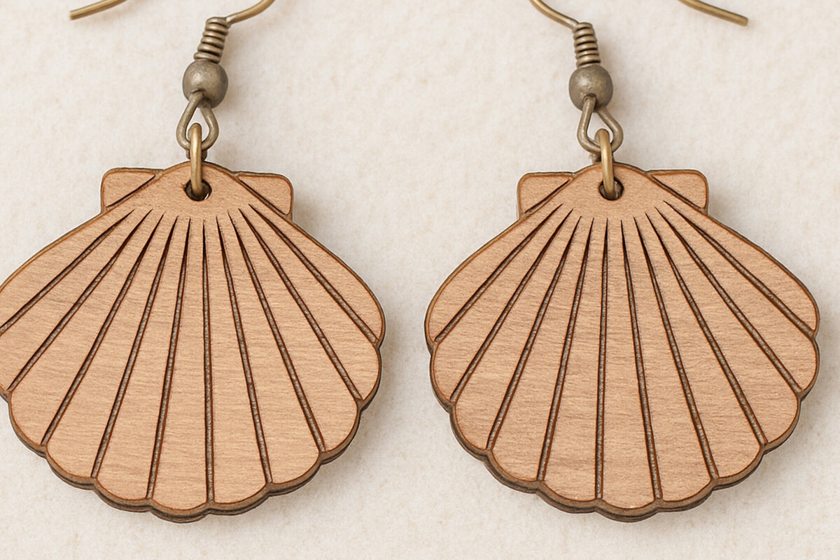 Σετ των 3 Intra απο ξύλο plywood 3mm-4mm πάχος – Σκουλαρίκια Scallop Shell Cut Laser Δίασταση  5x5 cm INTRAFABR-120914442