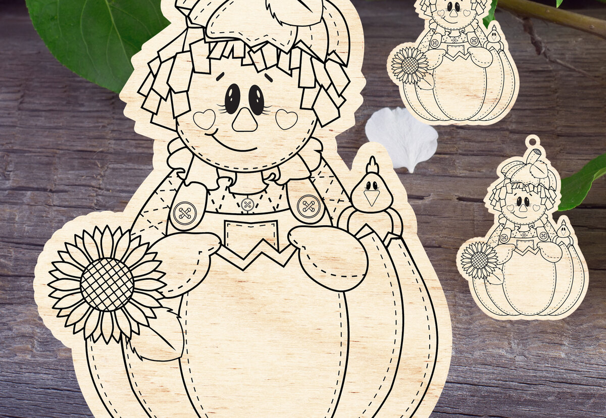 Σετ των 2 Intra απο ξύλο plywood 3mm-4mm πάχος – ScareCrow Fall Decor Laser Δίασταση  20x20 cm INTRAFABR-29620066