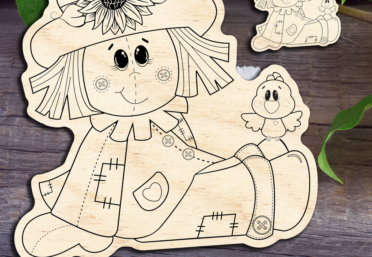 Σετ των 2 Intra απο ξύλο plywood 3mm-4mm πάχος – Σκιάχτρο συνεδρίαση κοριτσιών Δίασταση  20x20 cm INTRAFABR-30357318