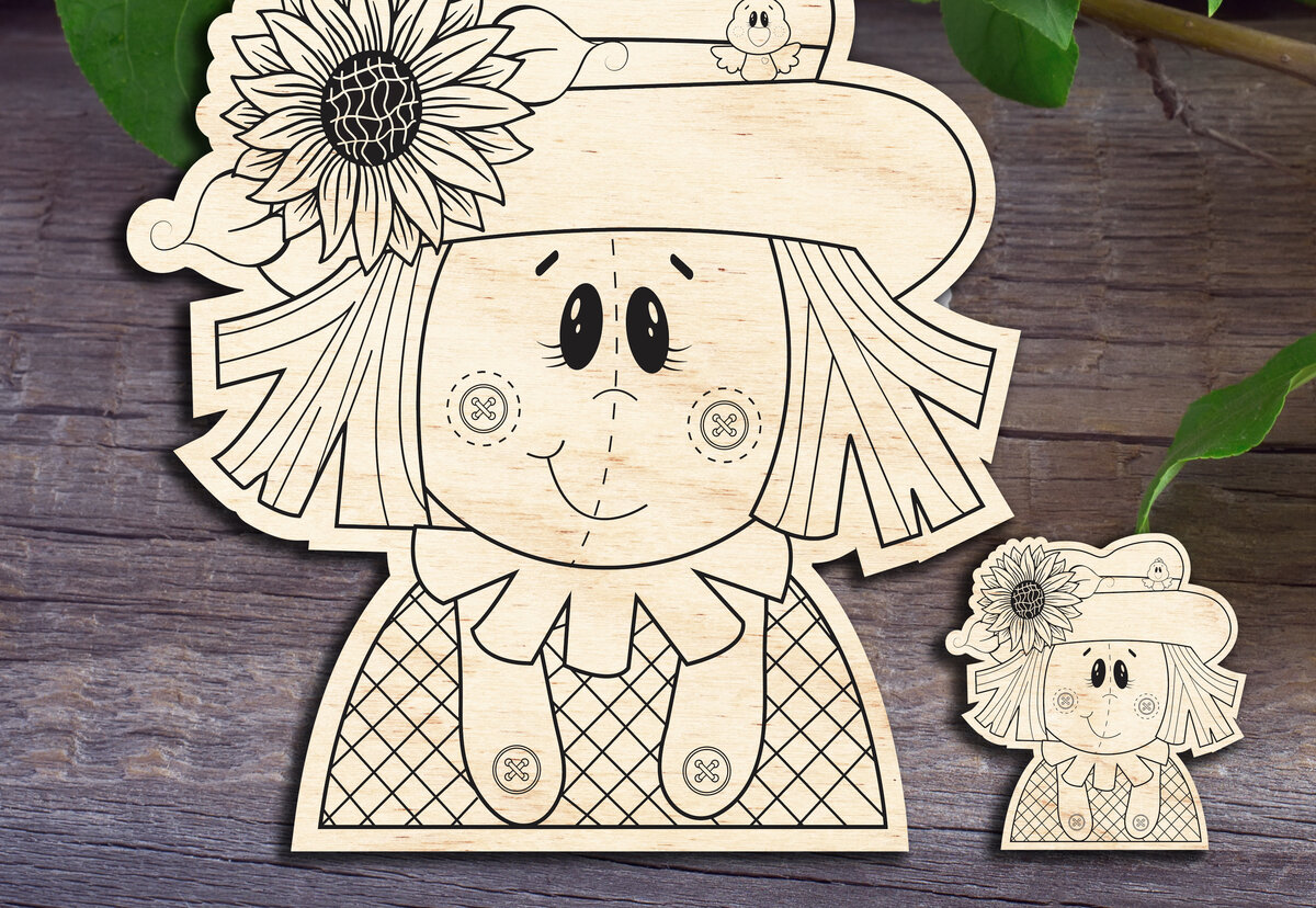 Σετ των 2 Intra απο ξύλο plywood 3mm-4mm πάχος – ScareCrow Girl V2 Δίασταση  20x20 cm INTRAFABR-30185914