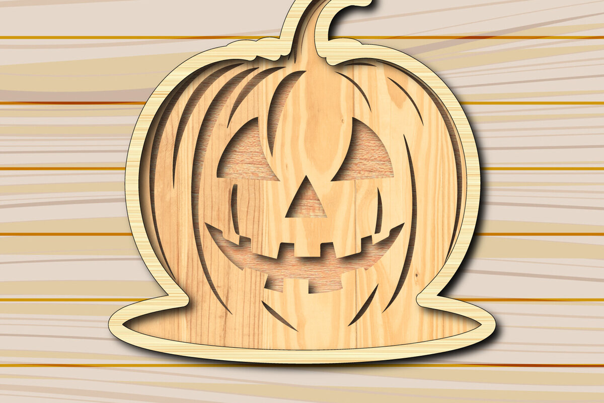 Σετ των 2 Intra απο ξύλο plywood 3mm-4mm πάχος –  Scary Pumpkin Face Laser-Cut Δίασταση  20x20 cm INTRAFABR-118219337