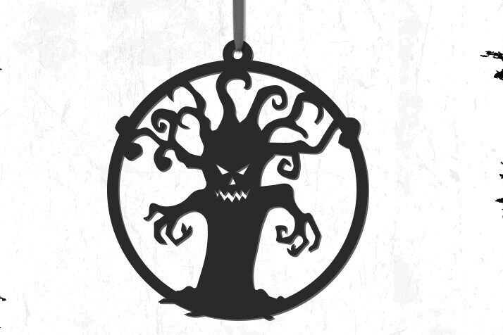 Σετ των 2 Intra απο ξύλο plywood 3mm-4mm πάχος – Scary Tree Halloween Στολίδι Δίασταση  20x20 cm INTRAFABR-81424760