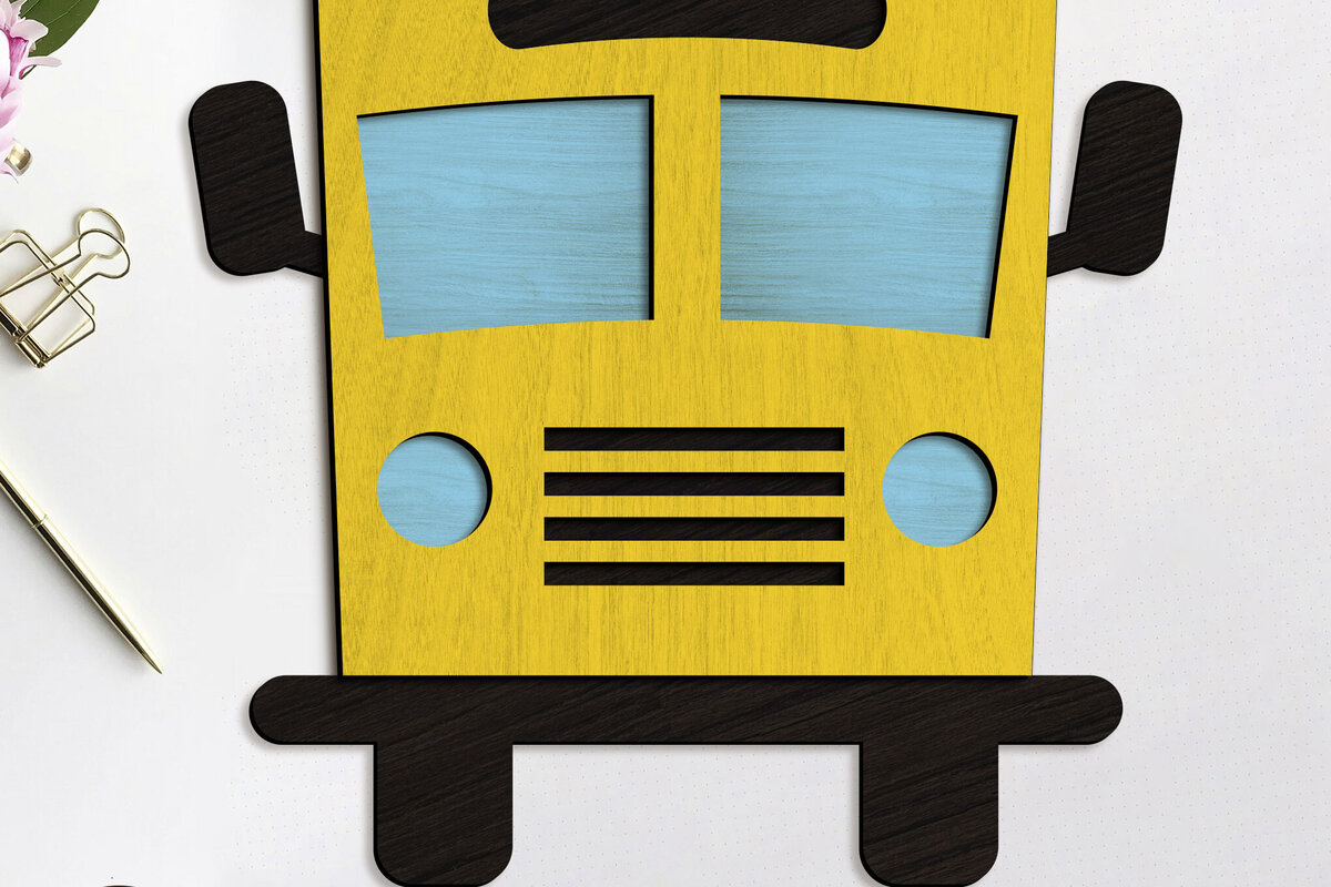 Σετ των 2 Intra απο ξύλο plywood 3mm-4mm πάχος – Αρχείο κοπής λέιζερ πολλαπλών επιπέδων σχολικού λεωφορείου Δίασταση  20x20 cm INTRAFABR-96165247