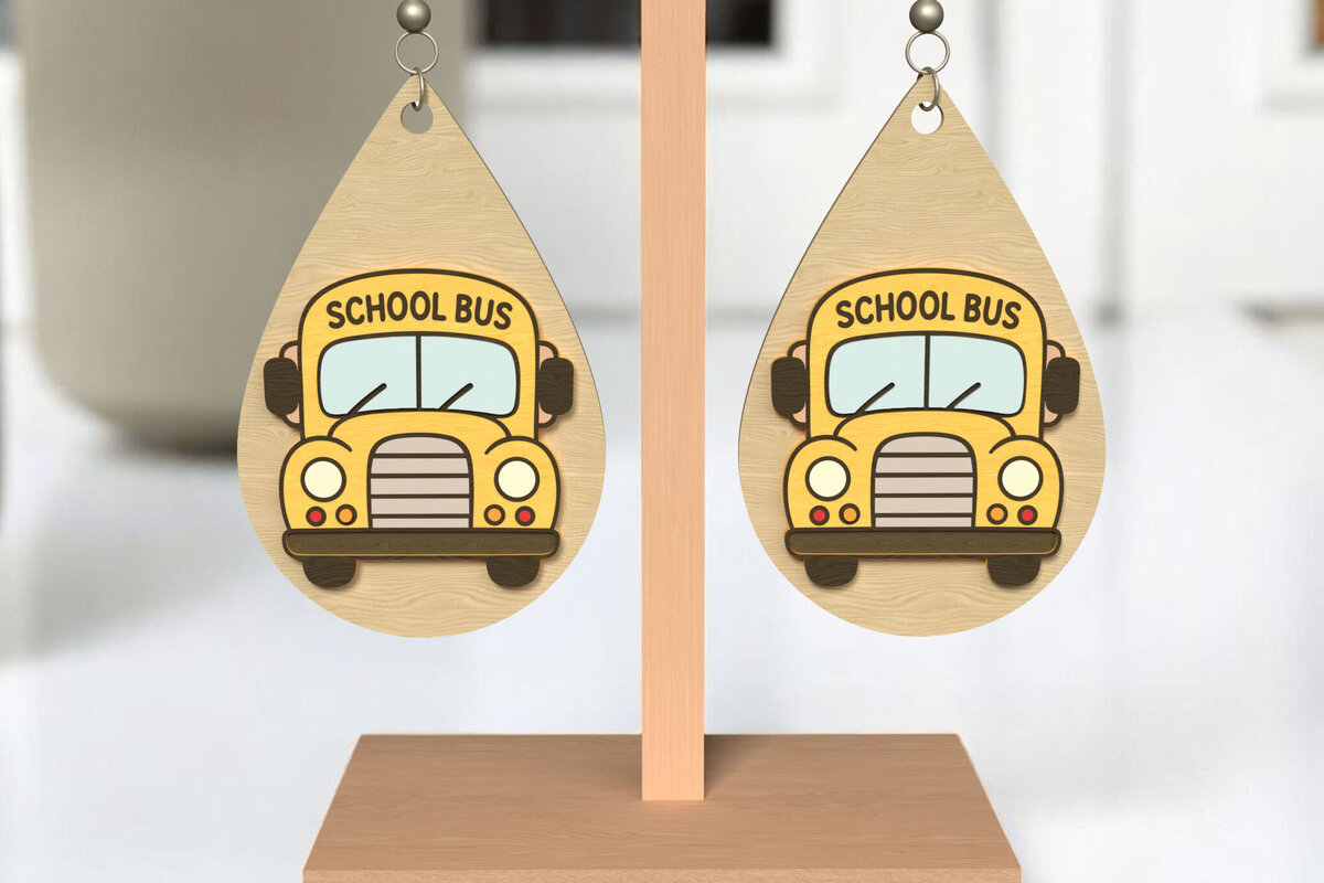 Σετ των 3 Intra απο ξύλο plywood 3mm-4mm πάχος – School Bus Teardrop Earrings Δίασταση  5x5 cm INTRAFABR-121988847
