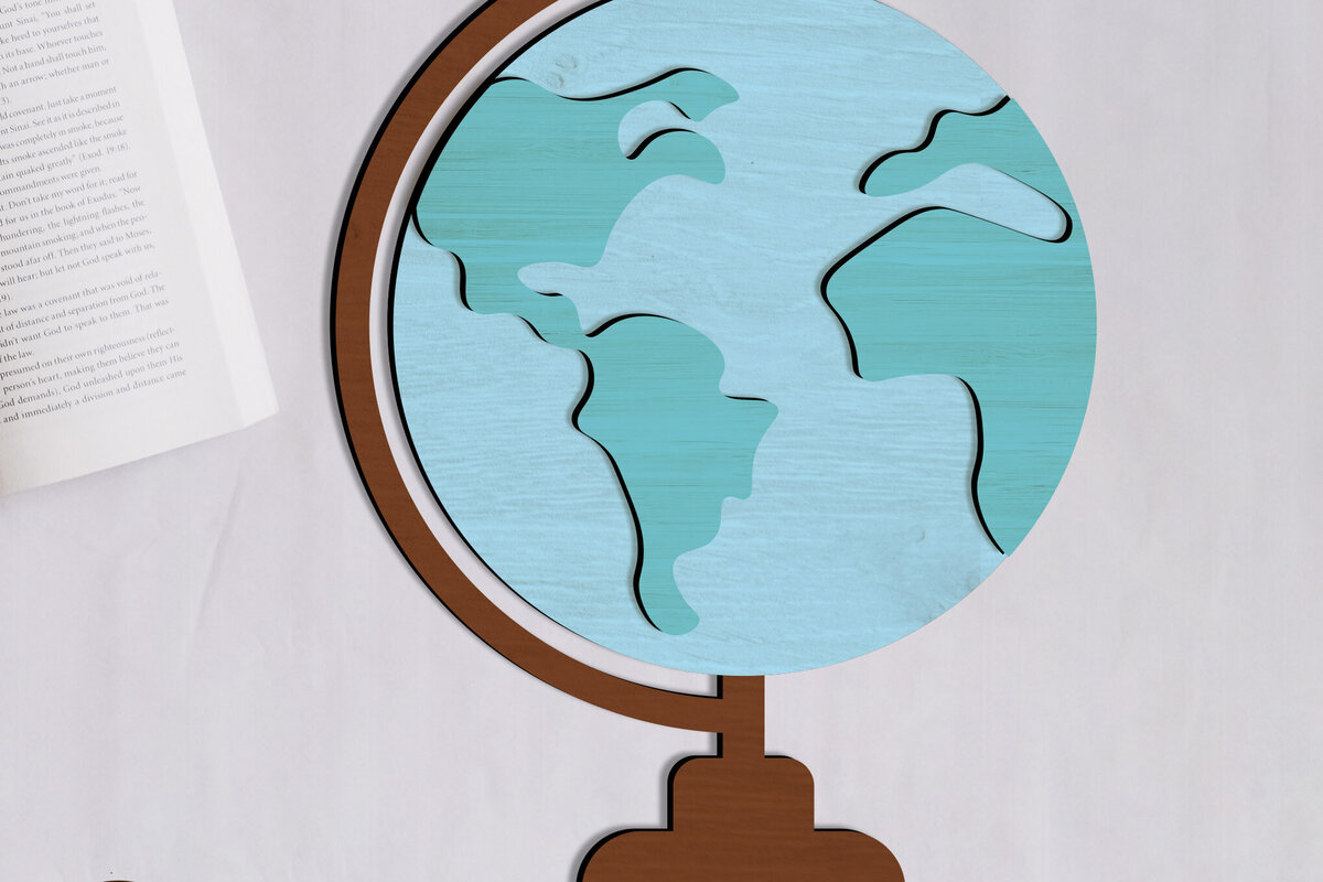 Σετ των 2 Intra απο ξύλο plywood 3mm-4mm πάχος – Πρότυπο αποκοπής με λέιζερ School Globe Δίασταση  20x20 cm INTRAFABR-99675371