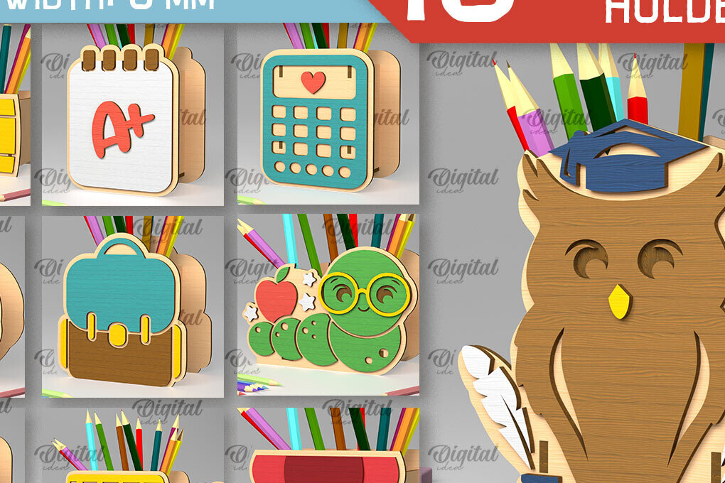 Σετ των 2 Intra απο ξύλο plywood 3mm-4mm πάχος – Δέσμη κοπής με λέιζερ Σχολικές Μολυβοθήκες Δίασταση  20x20 cm INTRAFABR-103365469