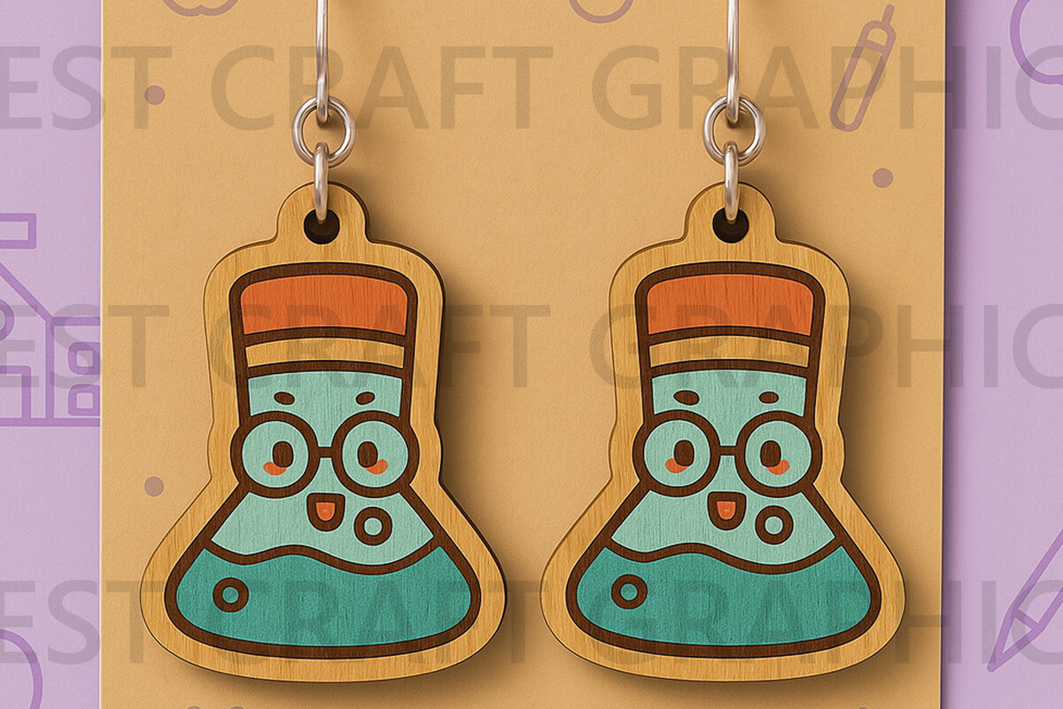 Σετ των 3 Intra απο ξύλο plywood 3mm-4mm πάχος – Αρχείο αποκοπής για Science Beaker Earrings Δίασταση  5x5 cm INTRAFABR-125208477