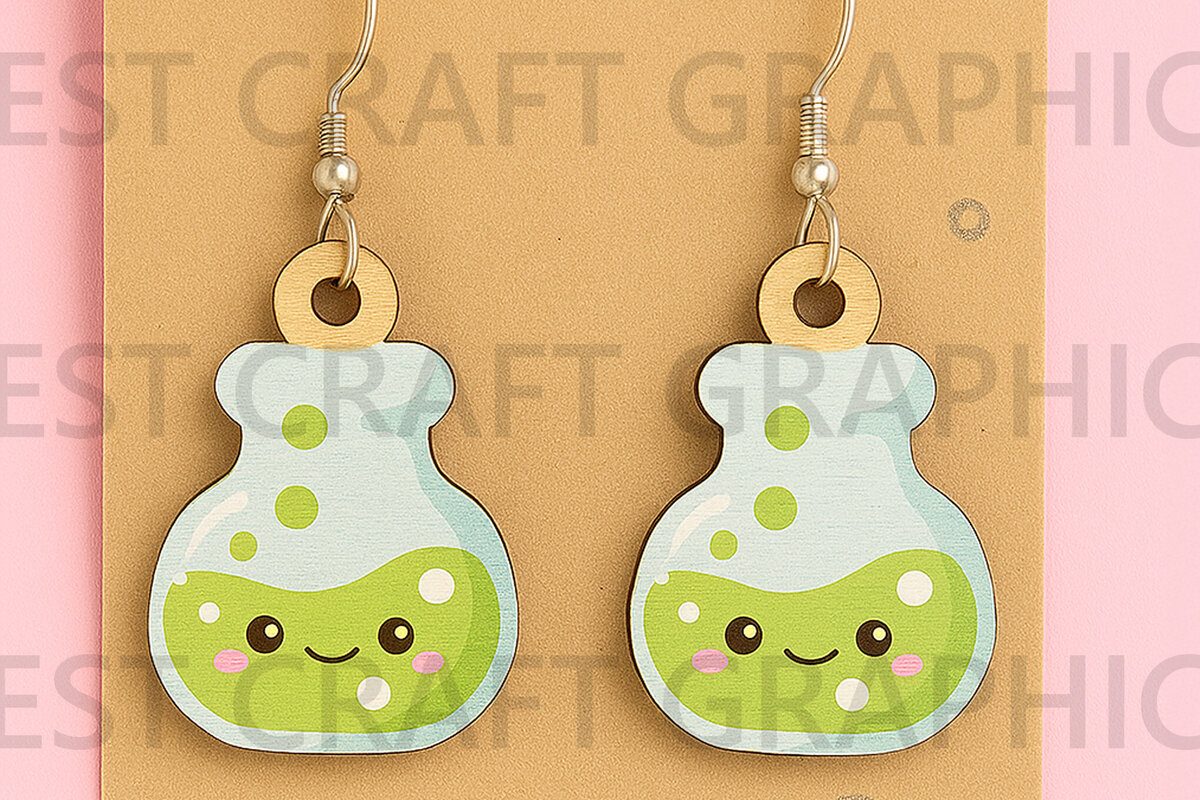 Σετ των 2 Intra απο ξύλο plywood 3mm-4mm πάχος – Science Flask Earrings – Chemistry Lab Δίασταση  5x5 cm INTRAFABR-124956743