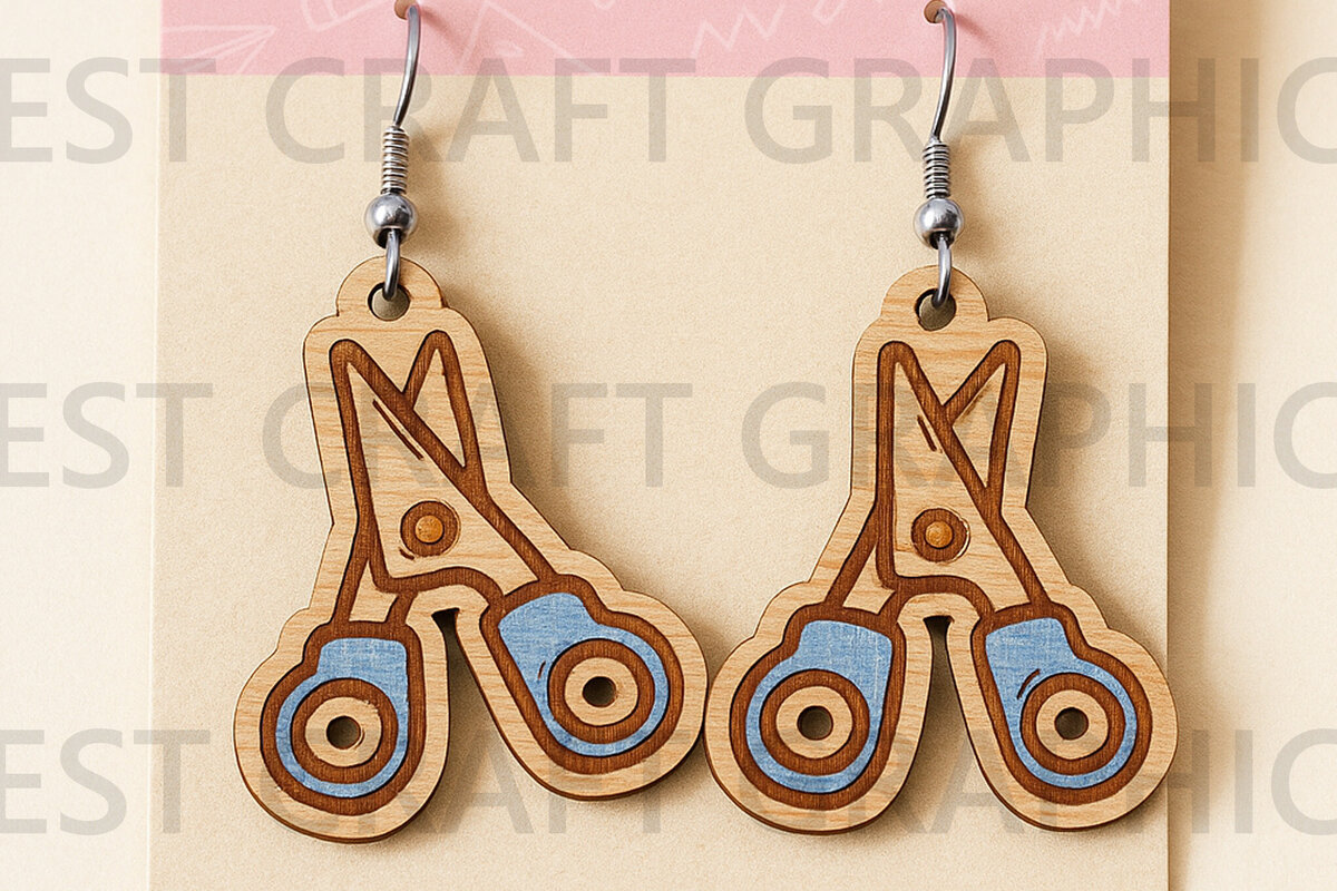 Σετ των 3 Intra απο ξύλο plywood 3mm-4mm πάχος – Scissors Earrings – Classroom Craft Δίασταση  5x5 cm INTRAFABR-124955975