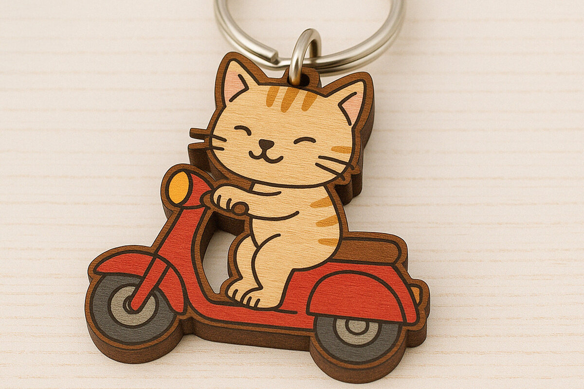 Σετ των 3 Intra απο ξύλο plywood 3mm-4mm πάχος – Κοπή λέιζερ μπρελόκ σκούτερ Cat Δίασταση  5x5 cm INTRAFABR-121334285