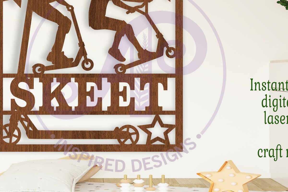 Σετ των 2 Intra απο ξύλο plywood 3mm-4mm πάχος – Scooter Ανδρικό Σήμα Laser Δίασταση  20x20 cm INTRAFABR-103754274