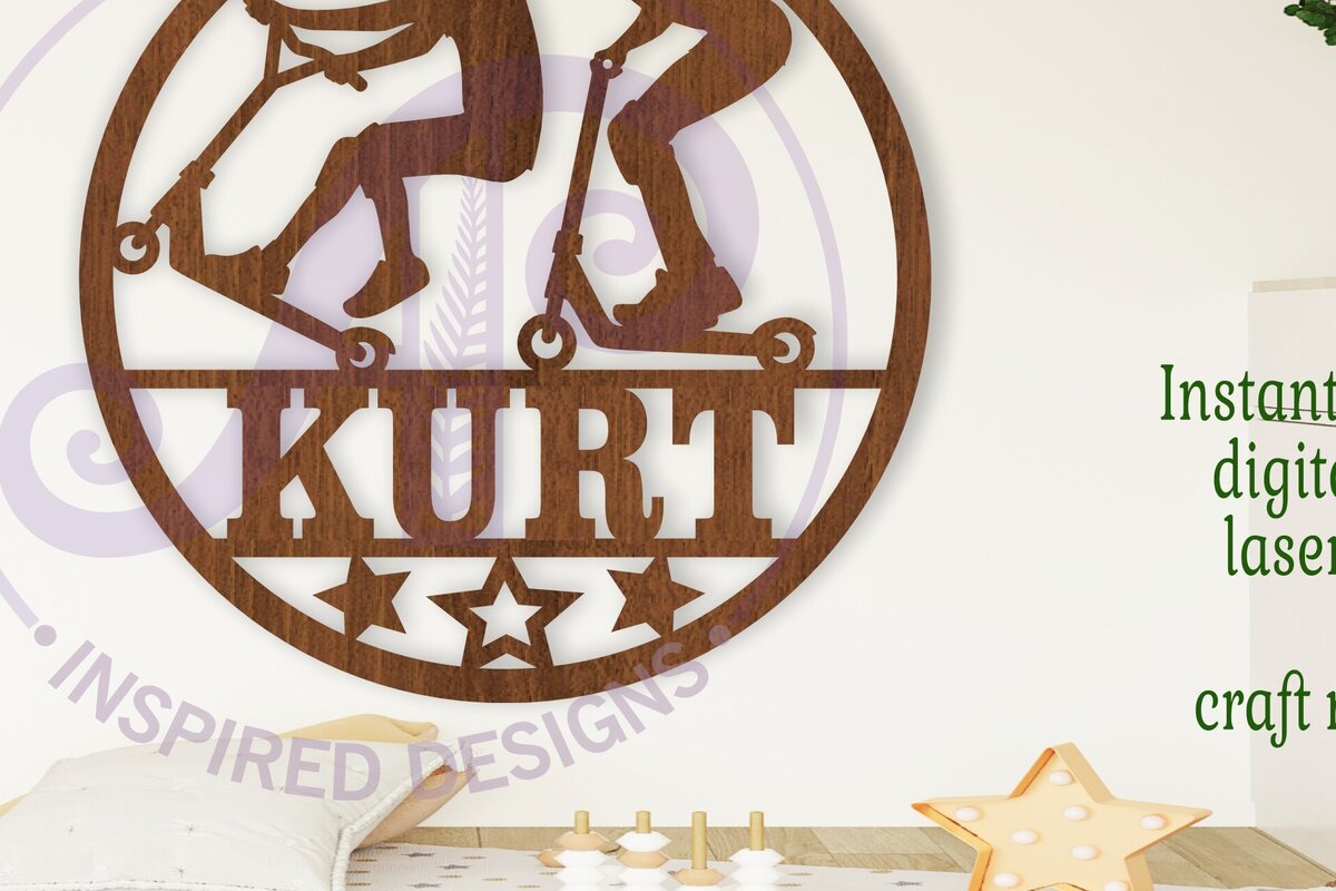 Σετ των 2 Intra απο ξύλο plywood 3mm-4mm πάχος – Σήμα ονόματος Laser με θέμα το σκούτερ Δίασταση  20x20 cm INTRAFABR-104518221