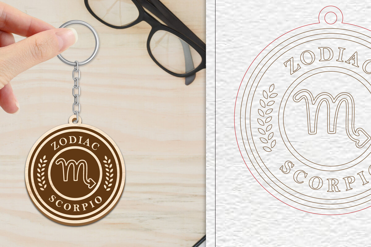 Σετ των 2 Intra απο ξύλο plywood 3mm-4mm πάχος – Scorpio Keychain | Ζώδιο Δίασταση  5x5 cm INTRAFABR-102217499