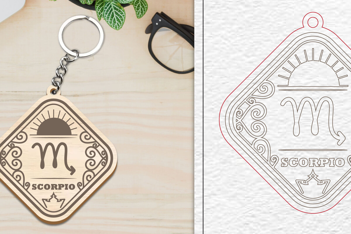 Σετ των 3 Intra απο ξύλο plywood 3mm-4mm πάχος – Scorpio Keychain | Ζώδιο Δίασταση  5x5 cm INTRAFABR-100440773