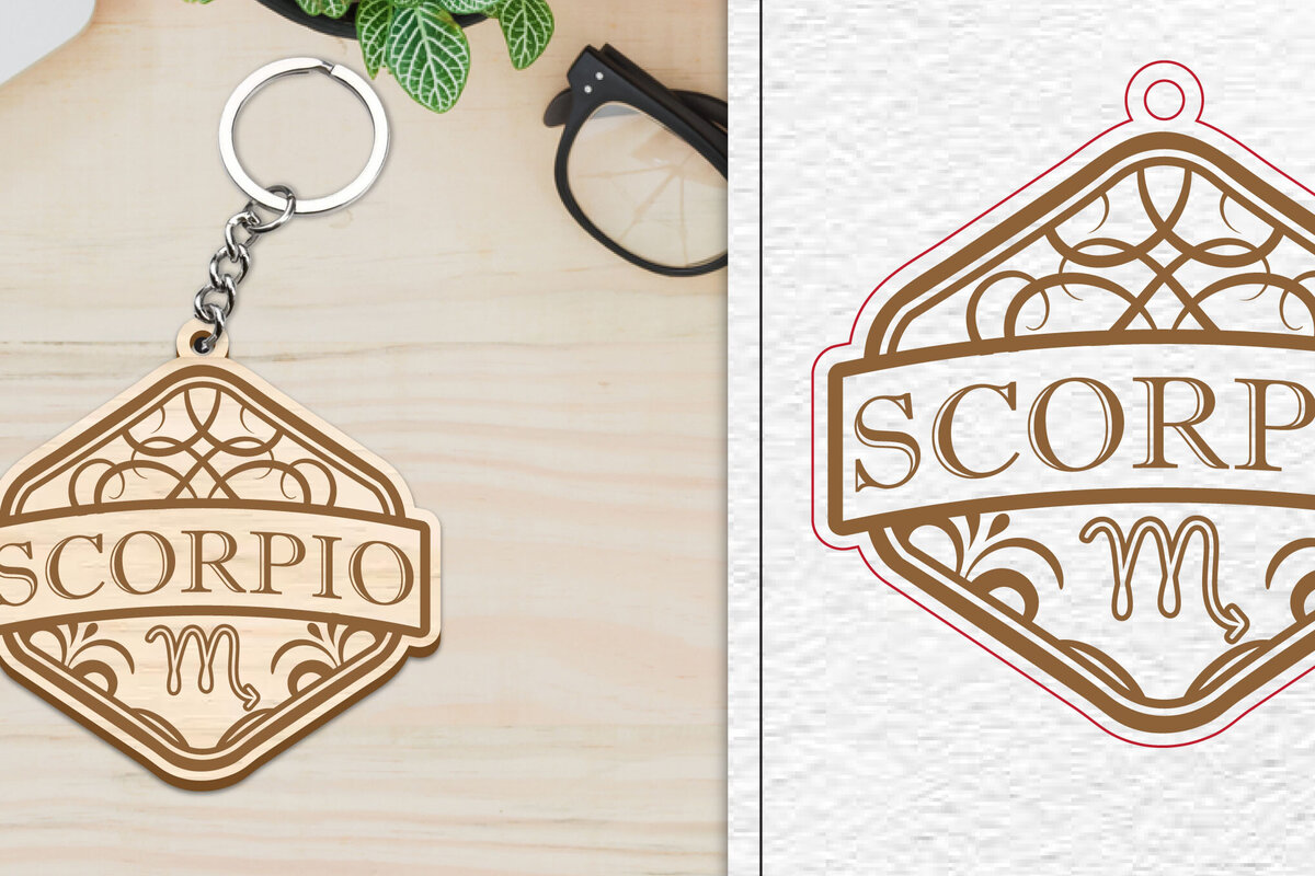Σετ των 3 Intra απο ξύλο plywood 3mm-4mm πάχος – Scorpio Keychain | Ζώδιο Δίασταση  5x5 cm INTRAFABR-100963958