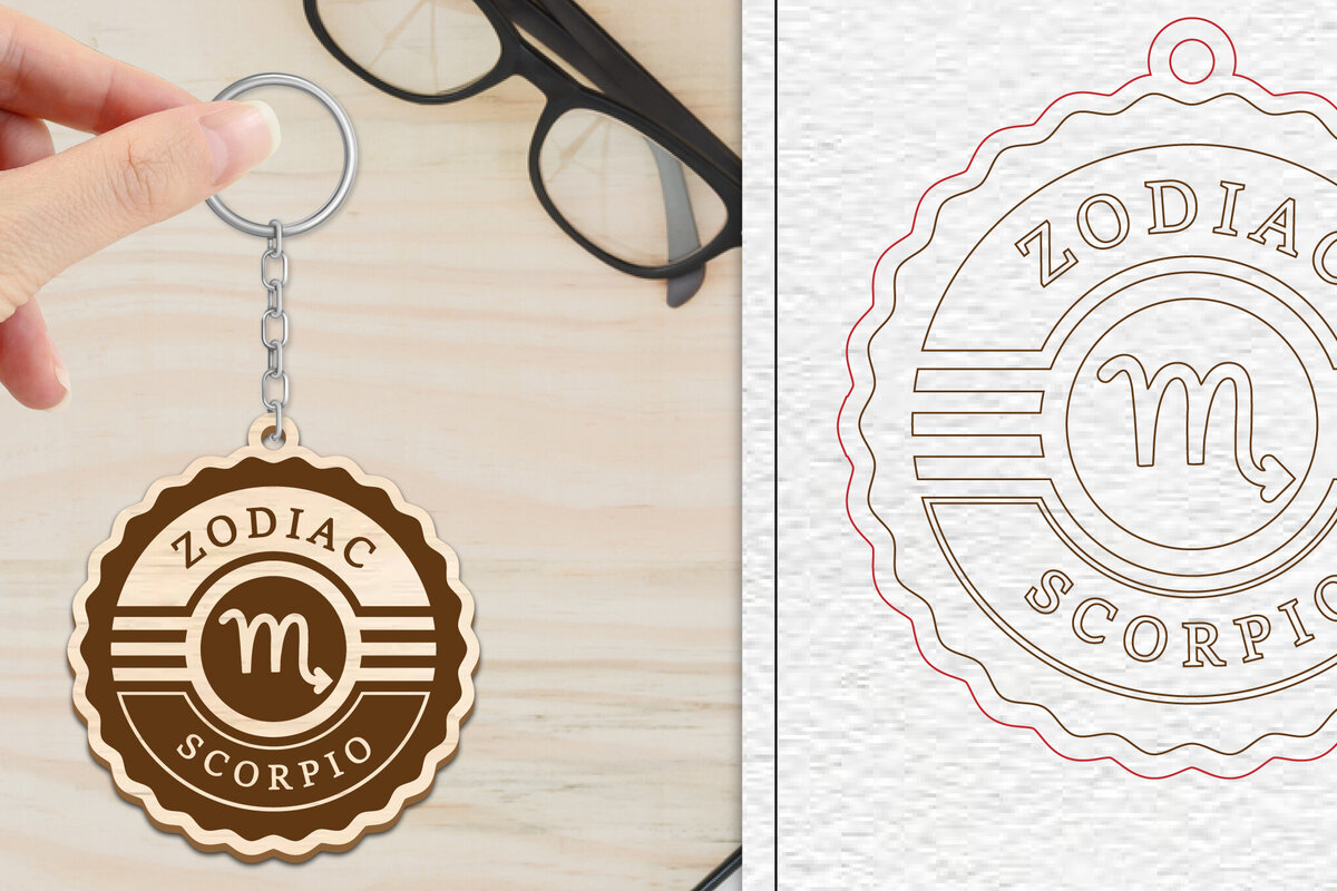 Σετ των 2 Intra απο ξύλο plywood 3mm-4mm πάχος – Scorpio Keychain | Zodiac Δίασταση  5x5 cm INTRAFABR-102290482