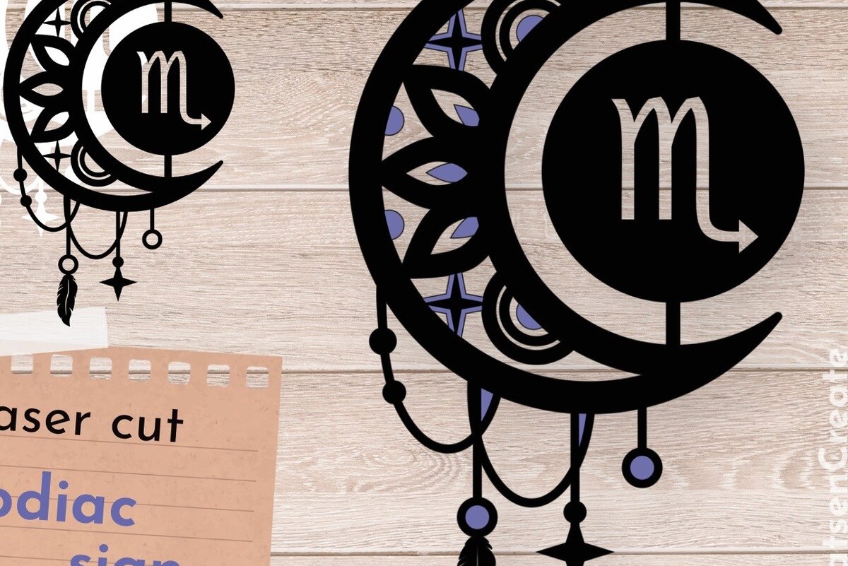 Σετ των 2 Intra απο ξύλο plywood 3mm-4mm πάχος – Ζώδιο Σκορπιός, Ονειροπαγίδα Δίασταση  20x20 cm INTRAFABR-66350401