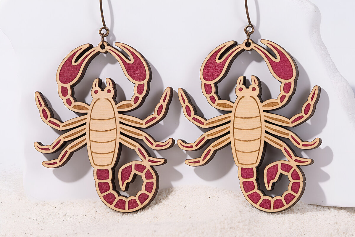 Σετ των 3 Intra απο ξύλο plywood 3mm-4mm πάχος – Scorpion Earrings Δίασταση  5x5 cm INTRAFABR-121542315