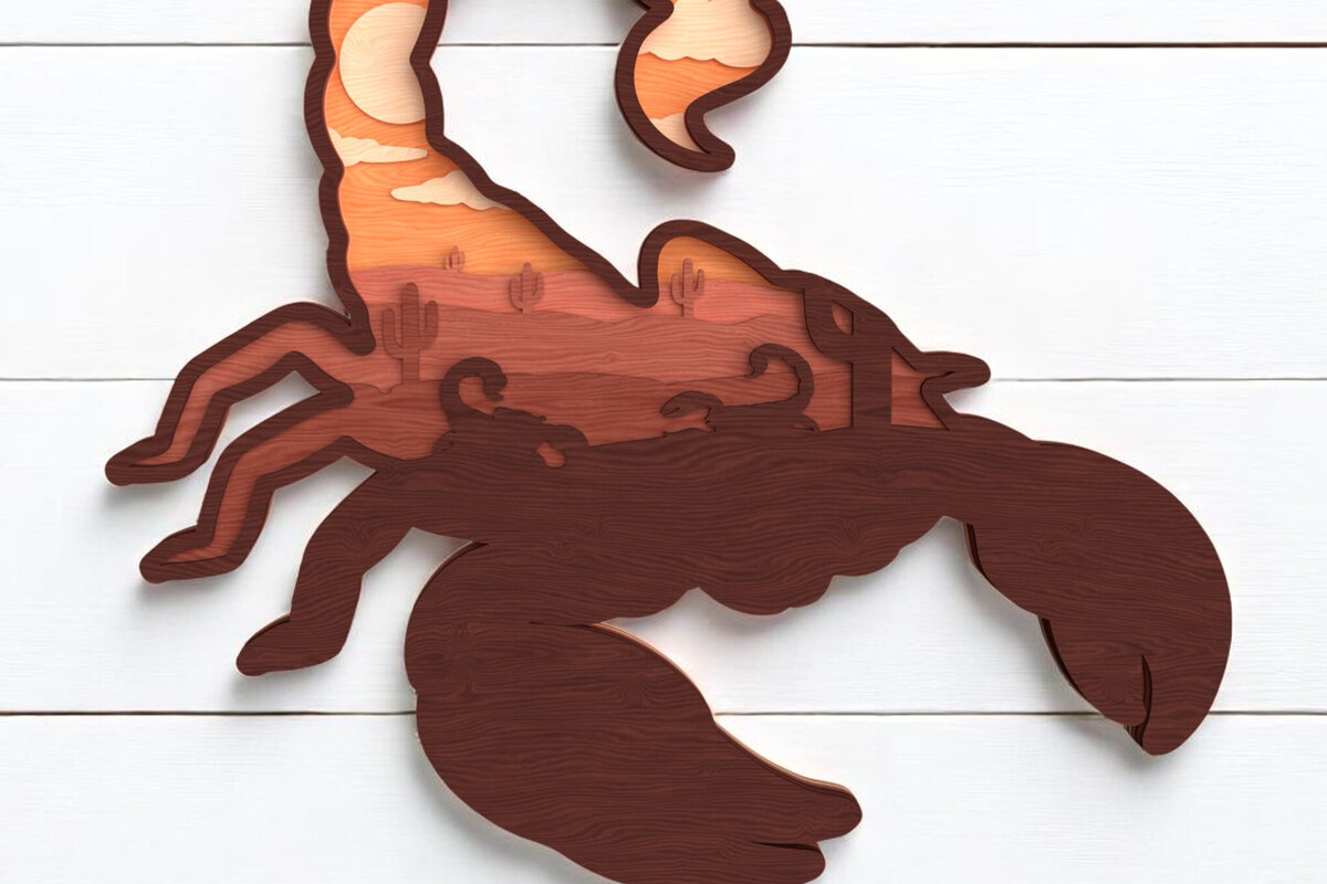 Σετ των 2 Intra απο ξύλο plywood 3mm-4mm πάχος – Scorpion Layered Desert Scene Δίασταση  20x20 cm INTRAFABR-121364353