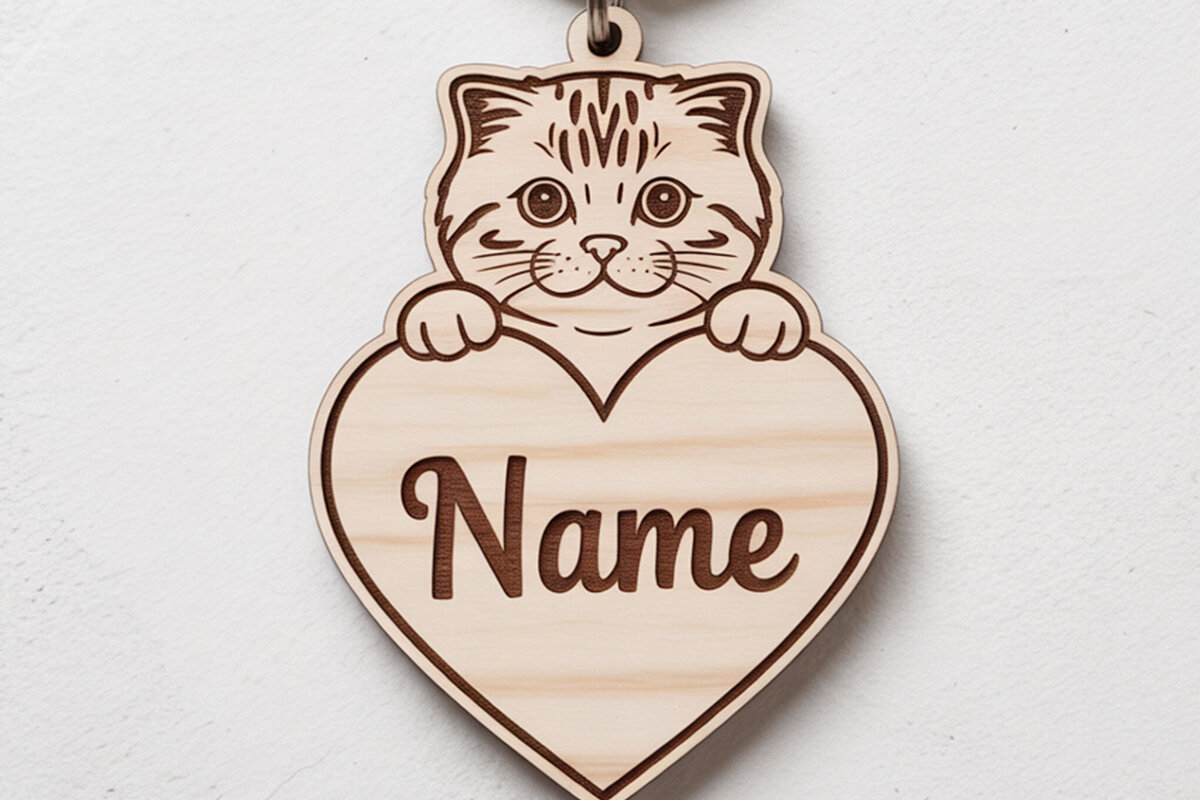 Σετ των 3 Intra απο ξύλο plywood 3mm-4mm πάχος – Μπρελόκ με όνομα Σκωτίας Fold Cat Δίασταση  5x5 cm INTRAFABR-122315424