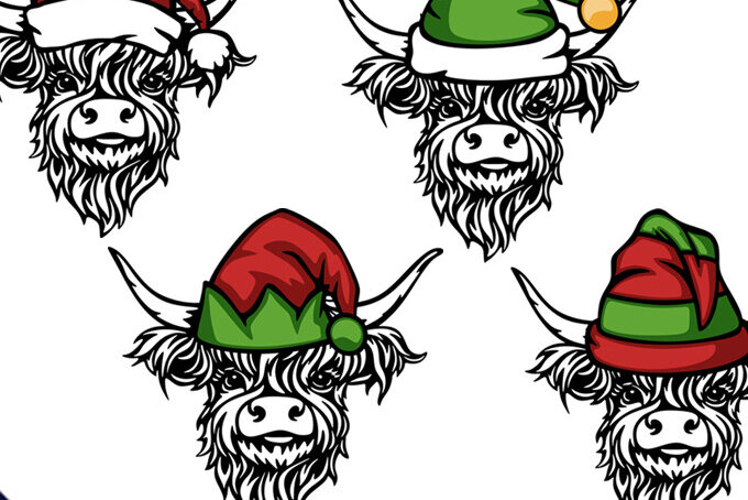 Σετ των 2 Intra απο ξύλο plywood 3mm-4mm πάχος – Σκοτσέζικη Σκωτία Χριστουγεννιάτικη αγελάδα Highland Δίασταση  20x20 cm INTRAFABR-85986787