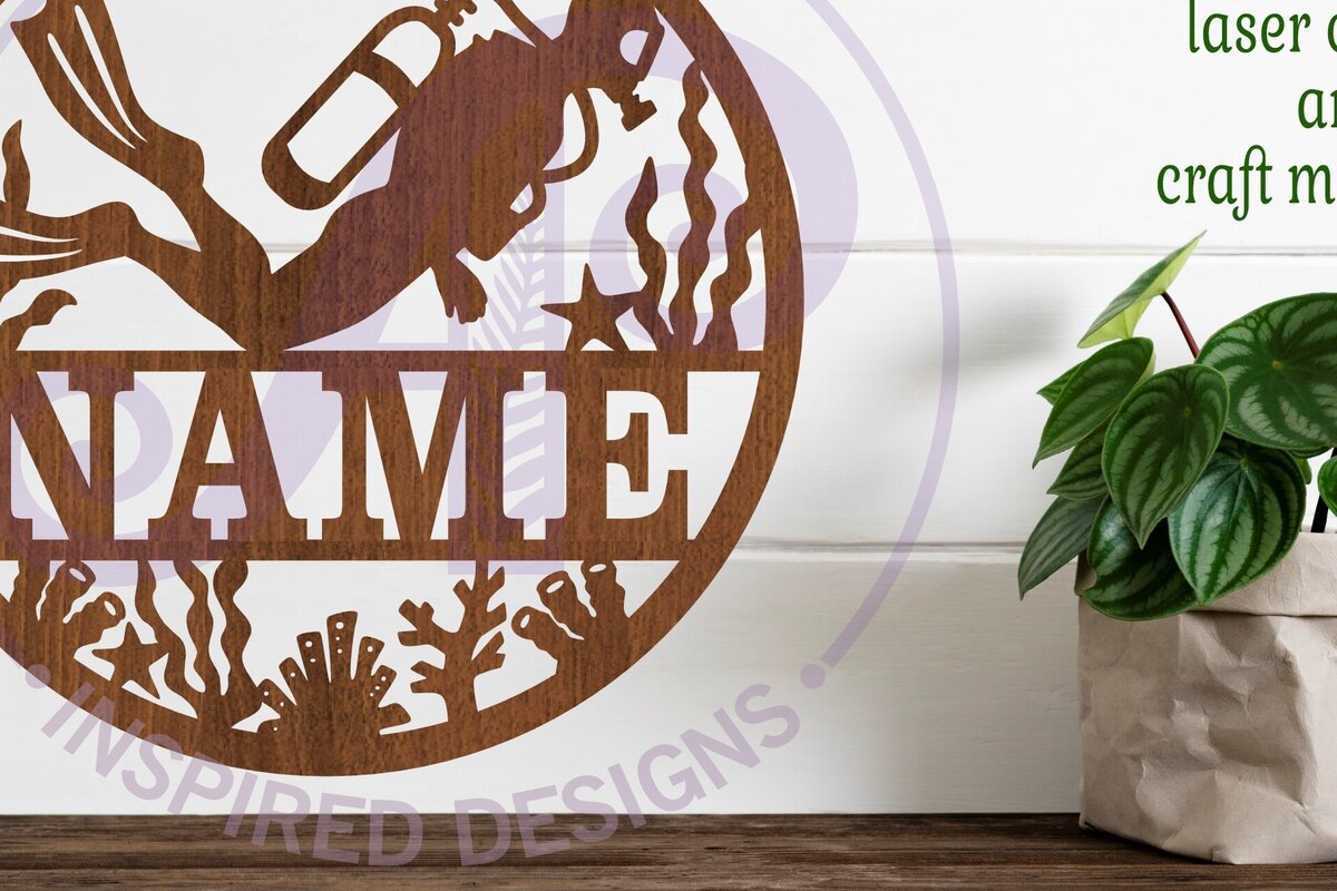 Intra απο ξύλο plywood 3mm-4mm πάχος – Scuba Diver Name Sign Design 2 Laser Δίασταση  40x30 cm INTRAFABR-100265174