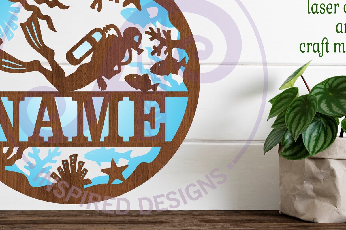 Σετ των 2 Intra απο ξύλο plywood 3mm-4mm πάχος – Scuba Diver Two Layer Name Δίασταση  20x20 cm INTRAFABR-98013332